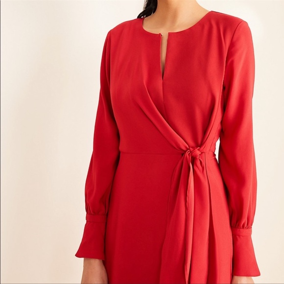 NWT ANN TAYLOR Keyhole Tie Front Flare Dress | Zesty Red - Picture 2 of 9